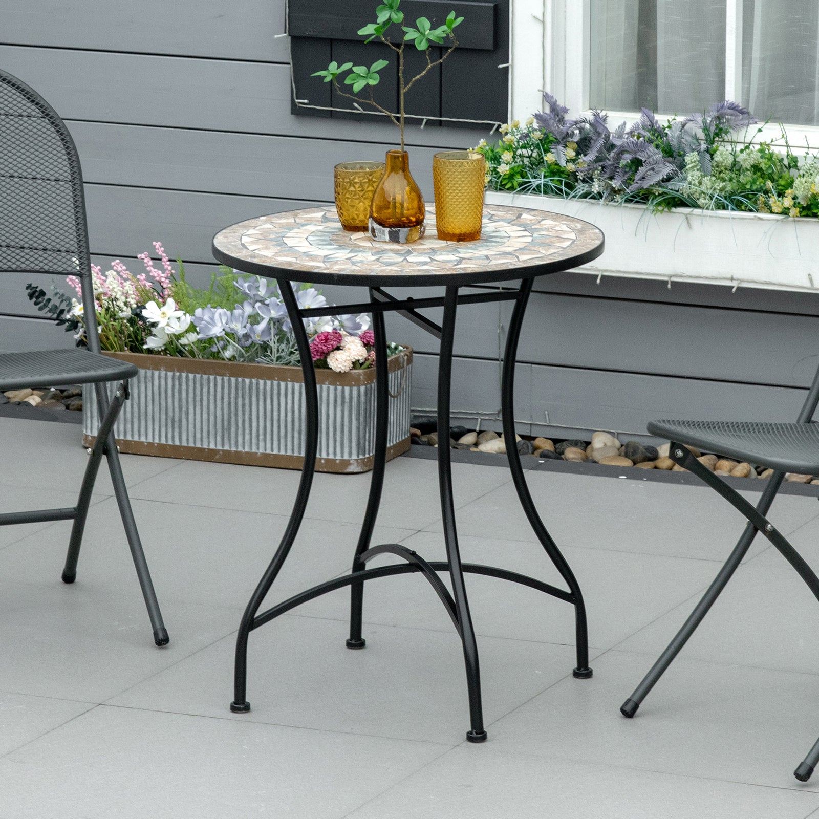 60cm Mosaic Round Bistro Table Outdoor Garden Side Table | Green