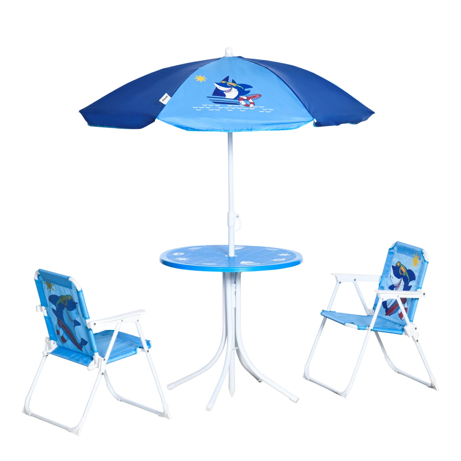 Kids Foldable Four-piece Garden Set W/ Table, Chairs, Umbrella - Blue