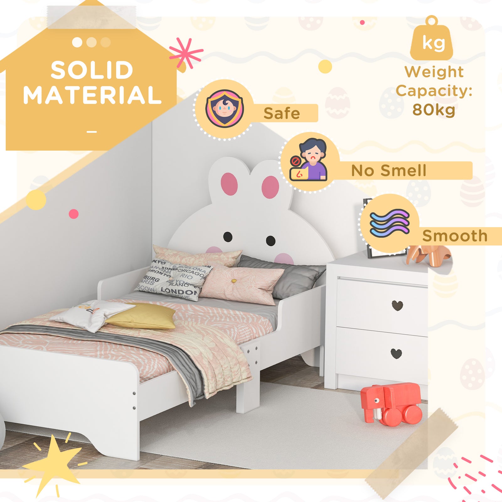 Rabbit Design Toddler Bed Frame, For Ages 3-6 Years, 143 X 74 X 75cm - White | White