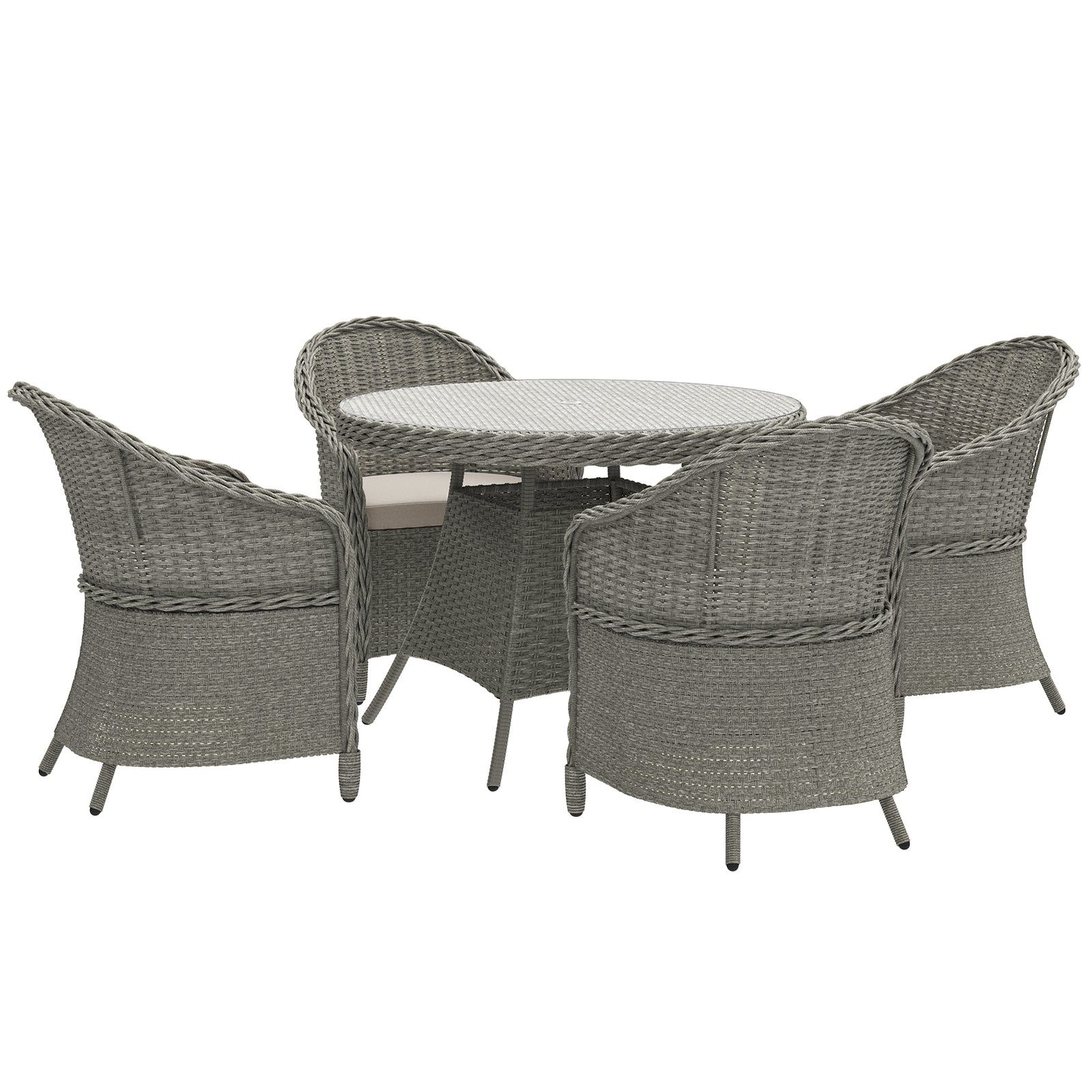 Rattan Dining Set For 4 With Cushions And Umbrella Hole
