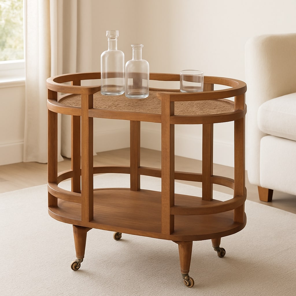 Saffron Rattan Butler Table, Hand-woven Saffron Rattan, 1 Open Shelf, Brown