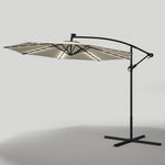 3 M Banana Patio Umbrella Cantilever Garden Parasol With Solar-powered 32 Led Lights, Crank For Opening Closing With Cross Base | One Size | Beige