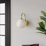 Contemporary Wall Lamp With White Glass Globe Shade And Gold Iron Frame – Elegant Lighting