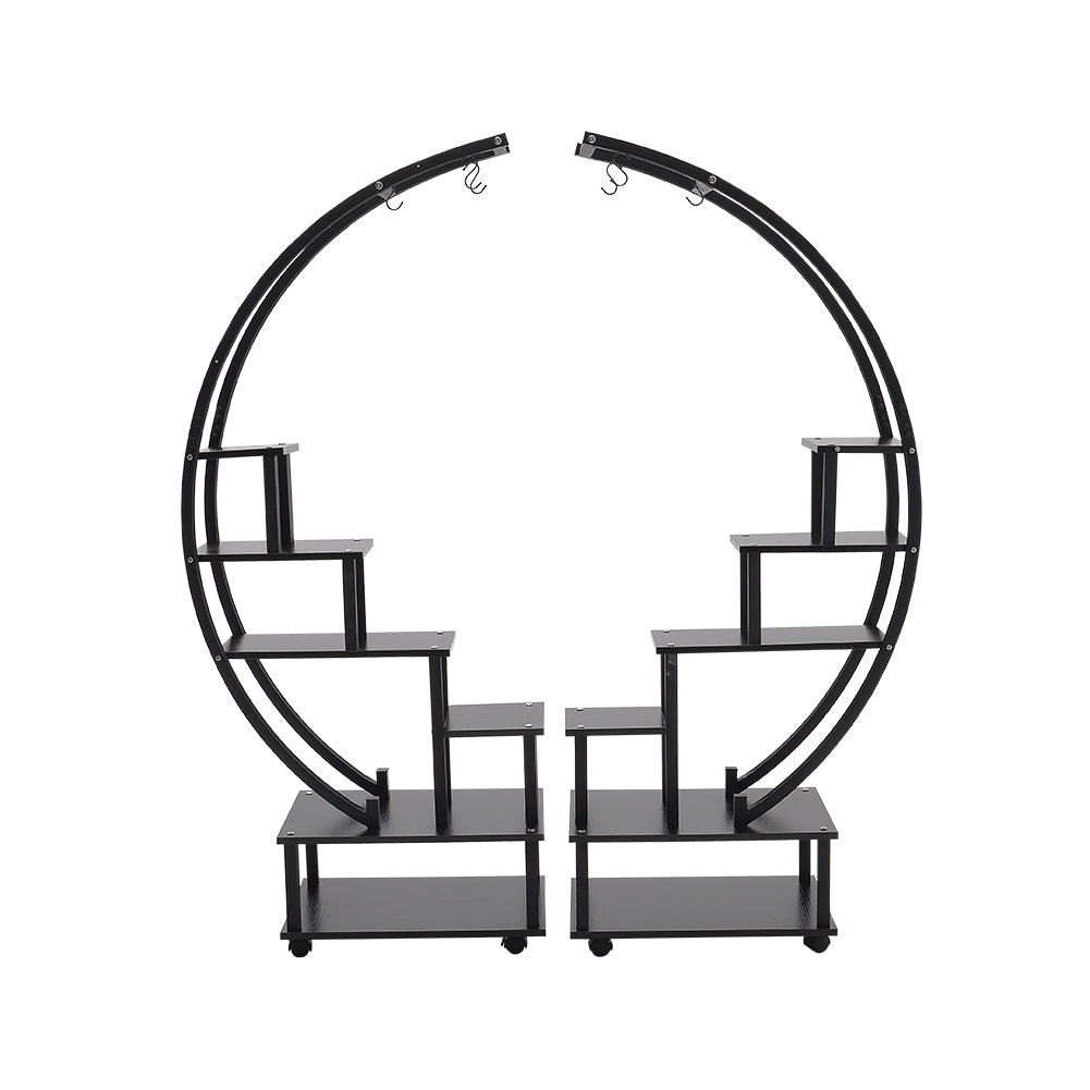 2pcs Half-moon-shaped Plant Stand Display Shelf With Wheels