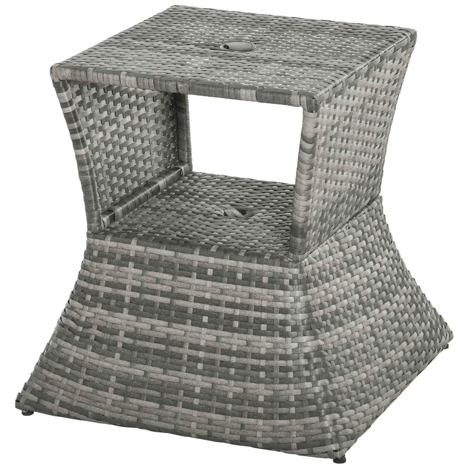 Rattan Side Table Outdoor Tea Coffee Table W/ Umbrella Hole