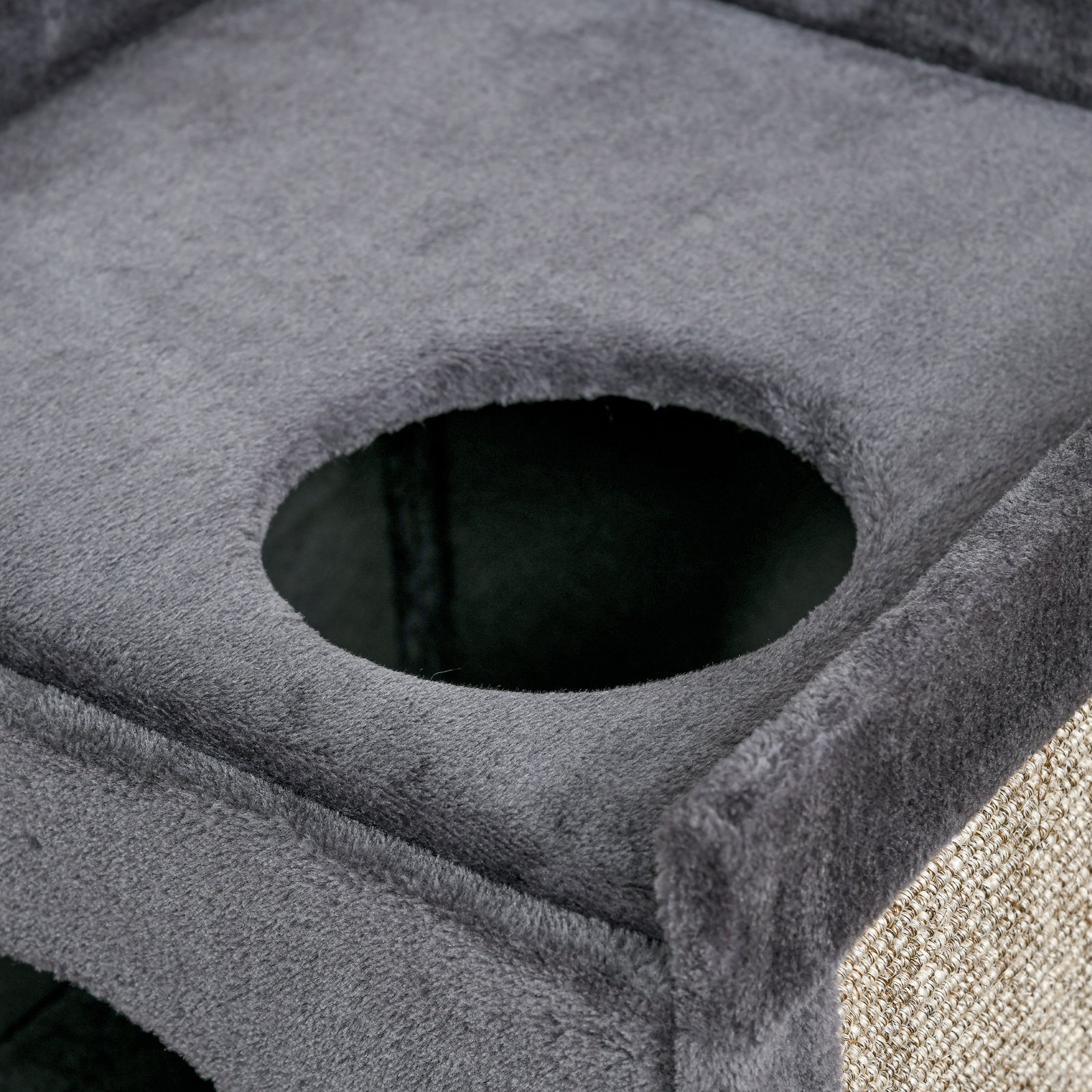 81cm Cat Scratching Barrel With Two Cat Houses For Indoor Cats - Grey