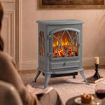 Freestanding Fireplace Flame Effect Electric Heater Log Burning Grey