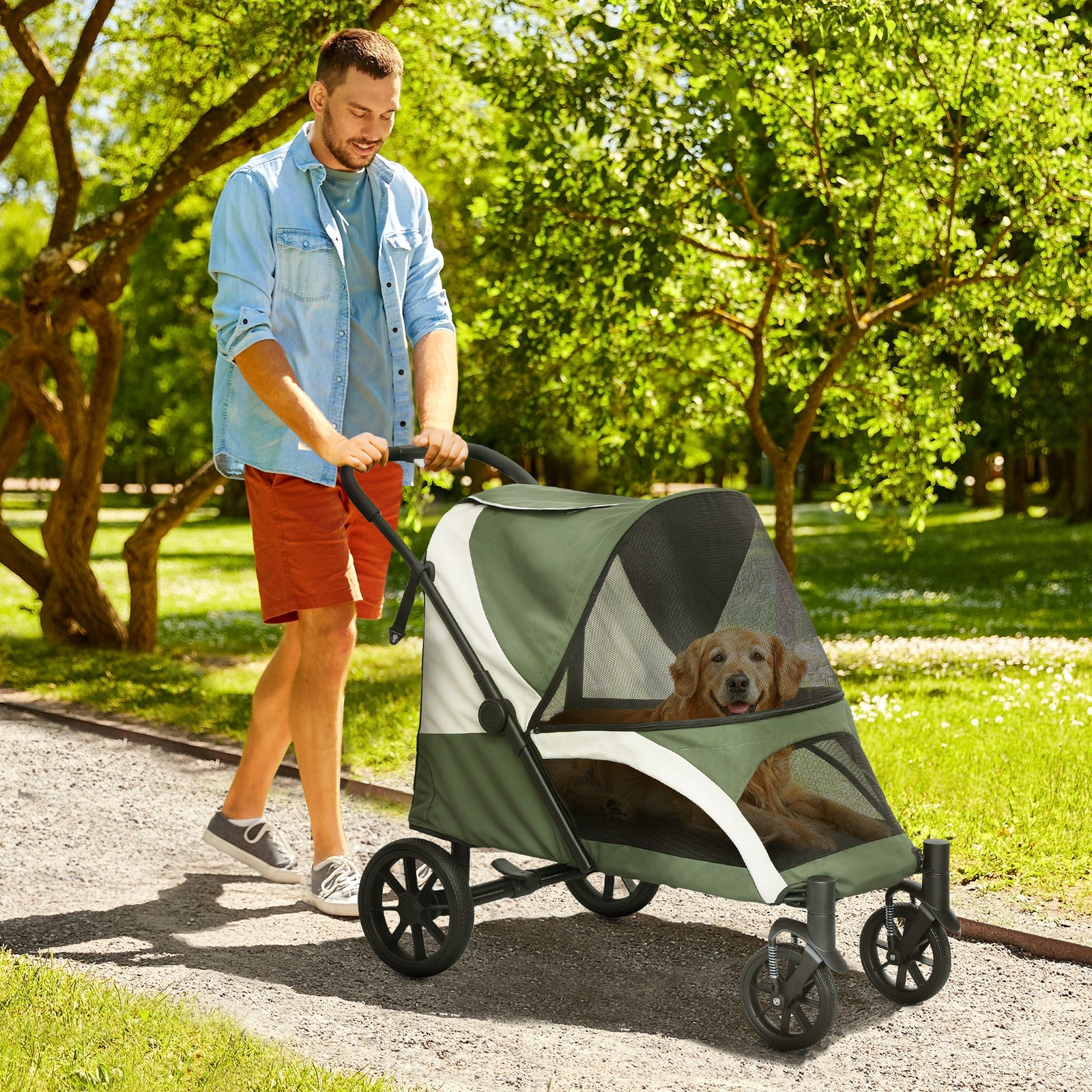 Easy Folding Pet Stroller For Large Dogs | Green
