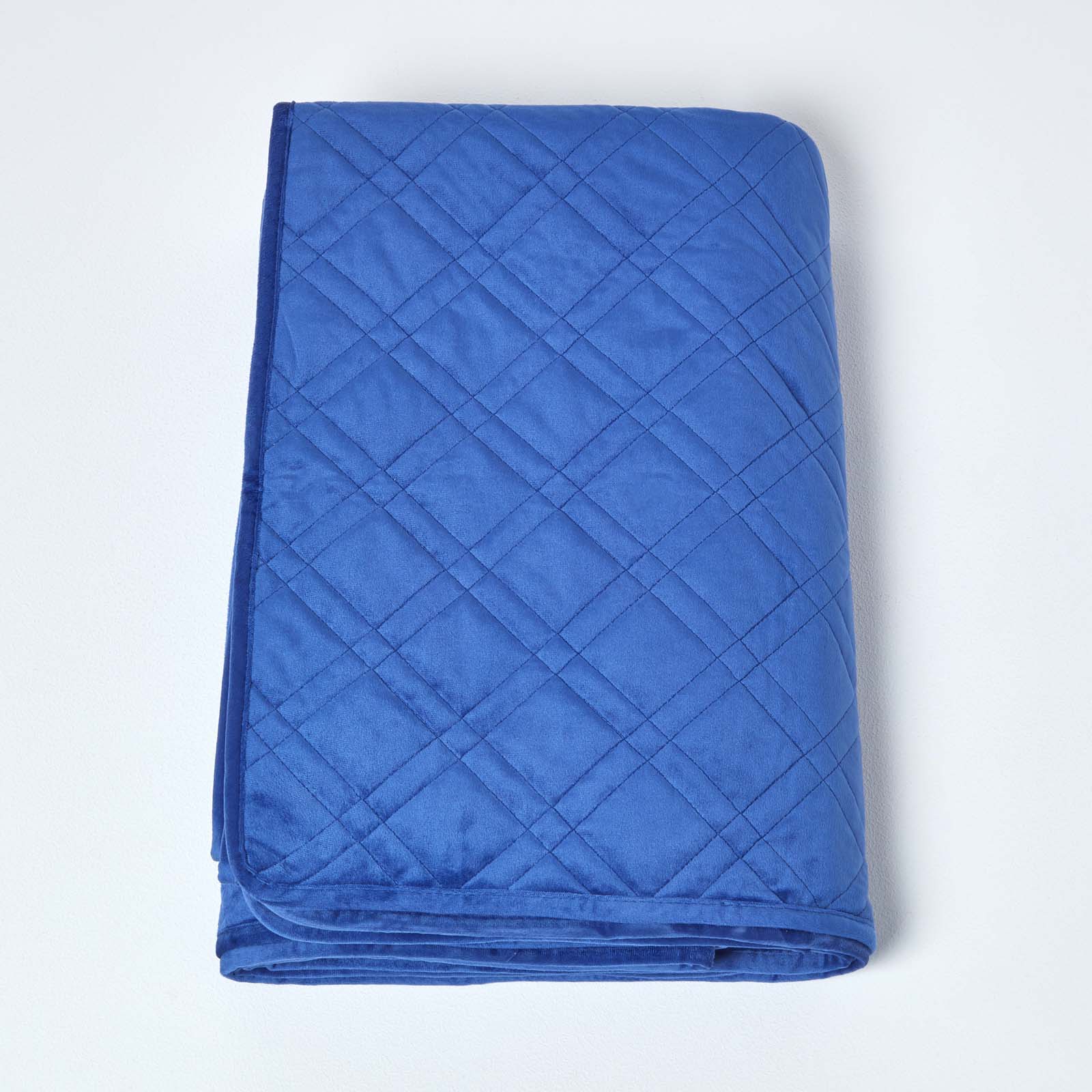 Paragon Diamond Pattern Geometric Velvet Bedspread | 200cm x 200cm | Navy Blue
