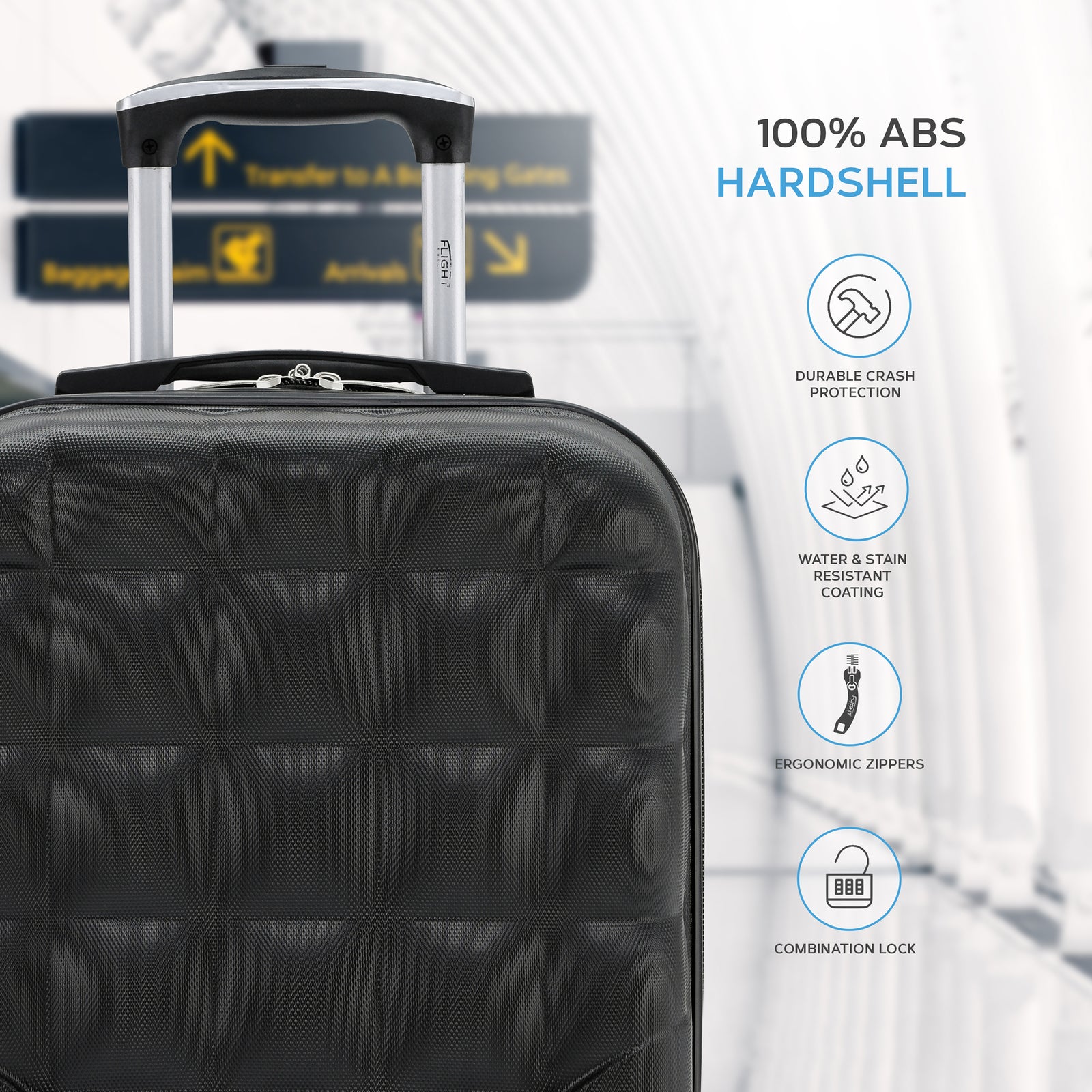 45x36x20cm Lightweight Underseat Cabin Carry On Suitcase - 100+ Airline Approved - Hard Shell Luggage - 4 Wheels - Bubble Design | Cabin | Black