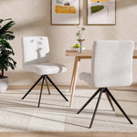 Set Of 2 Teddy Fleece Bar Stools With High Back And Black Metal Legs – Modern Armless Breakfast Chairs | White
