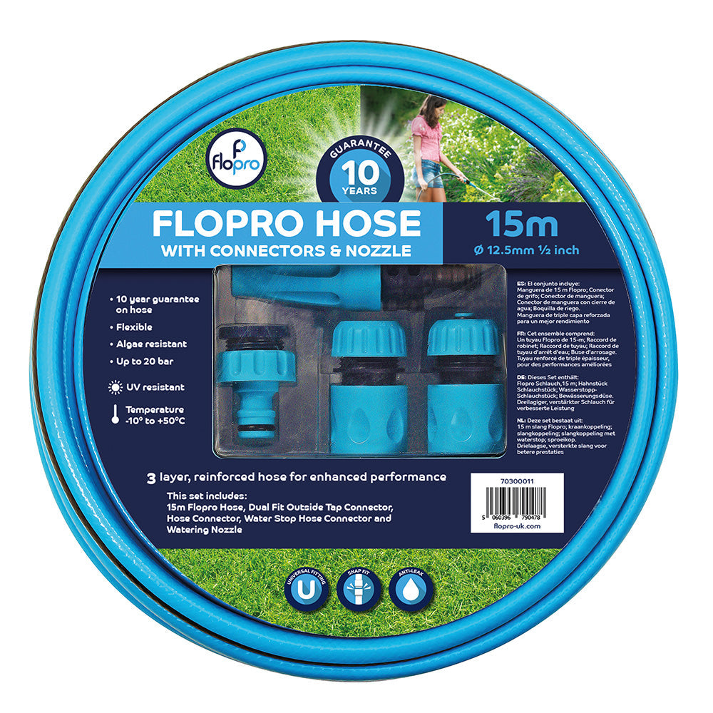Reinforced Uv-resistant Garden Hose With Connector Set | 15m | Blue