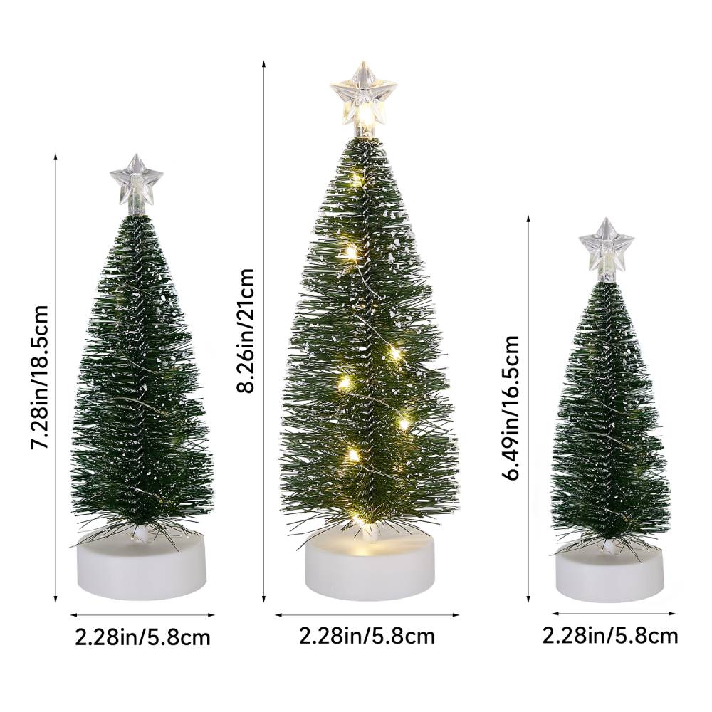 3pcs Mini Christmas Tree Set With Led Lights – Warm Glow, Cozy & Romantic Ambiance