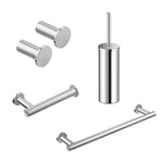 Bathroom Accessory Set Silver 5 Pcs Hooks Rail Toilet Brush& Paper Holder