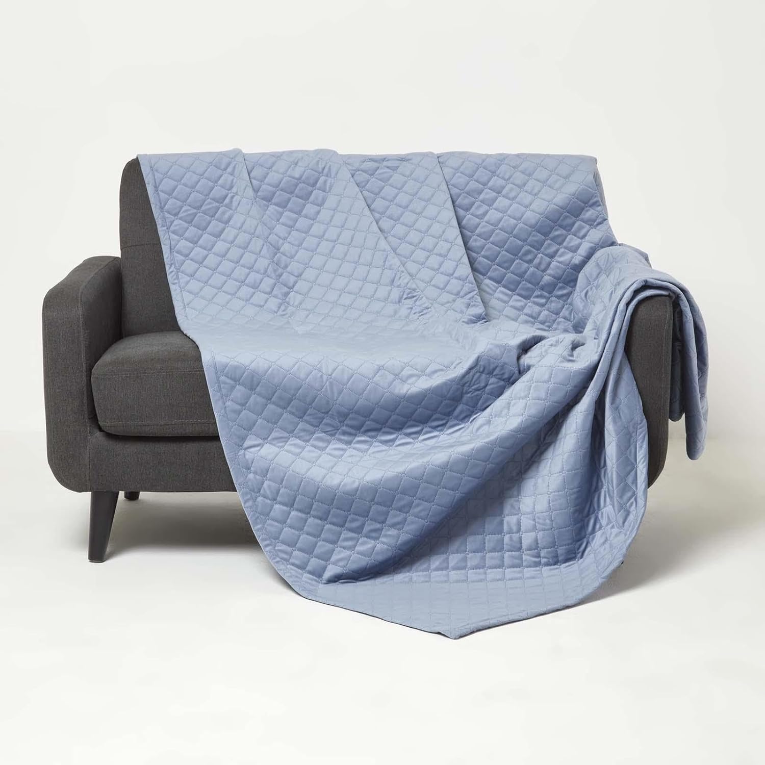 Diamond Quilted Velvet Bed Throw | 150cm x 200cm | Blue