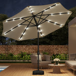 3m Outdoor Patio Parasol – Solar-powered Umbrella With 24 Led Lights, Tilt & Crank Handle, With Fillable Base | One Size | Beige