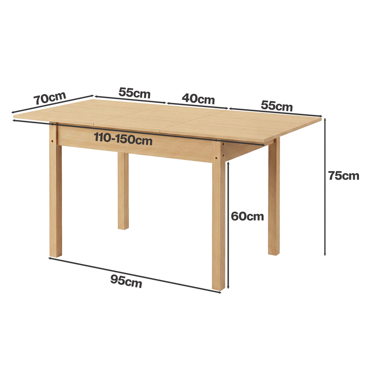 Extendable Dining Table Oak Modern Rectangular Kitchen Table 4-6 Seat | Oak