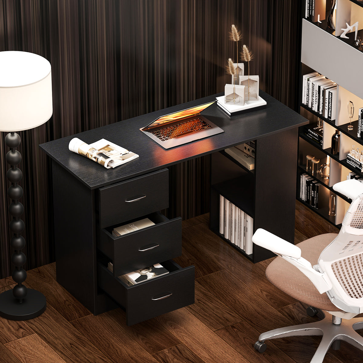 HOMCOM Computer Desk W/ Drawers 120 X 49 X 72 Cm Black
