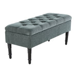 100cm W Linen Upholstered Storage Bench With Black Rubberwood Legs, Ottoman Seat With Hidden Compartment For Bedroom, Living Room, Entryway