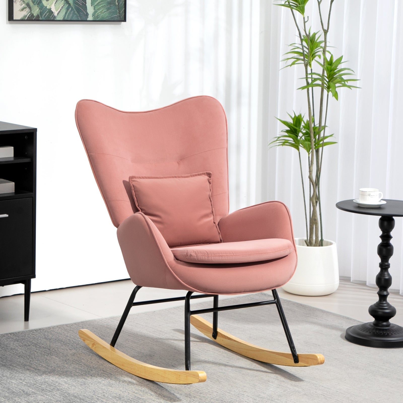 Velvet Rocking Chair With Lumbar Pillow, Bedroom