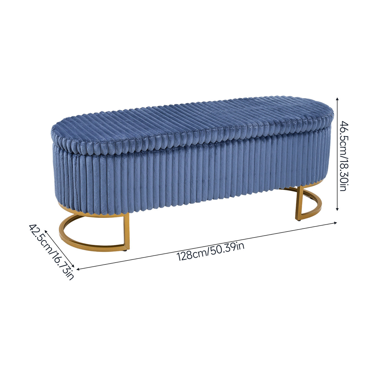 Corduroy Upholstered Storage Bench | Blue