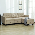 Convertible Modular Sectional Sofa With Storage Wood Frame | Large | Brown