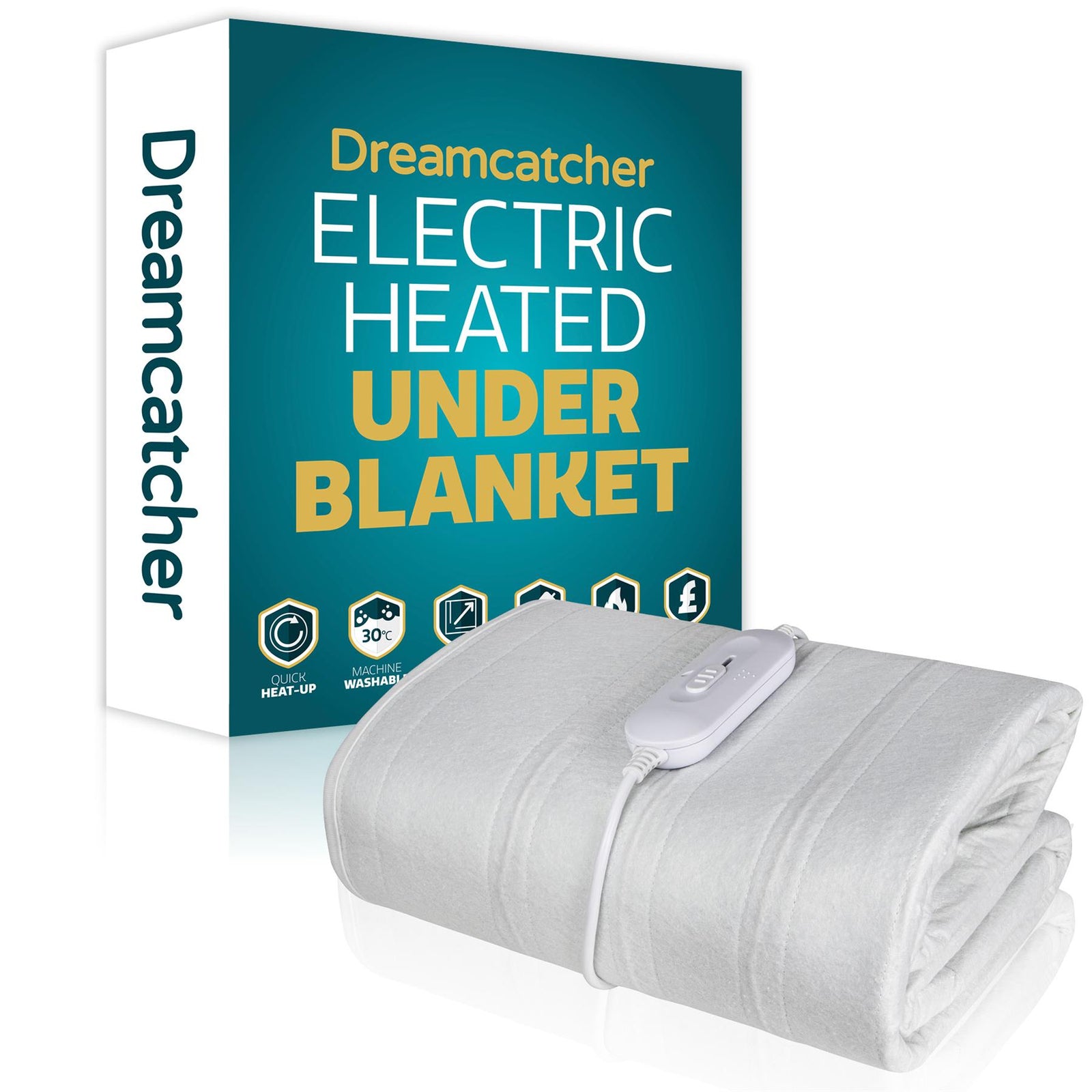 Electric Blanket Heated Bed Underblanket Polyester Detachable Control 3 Heat Settings | Double | White