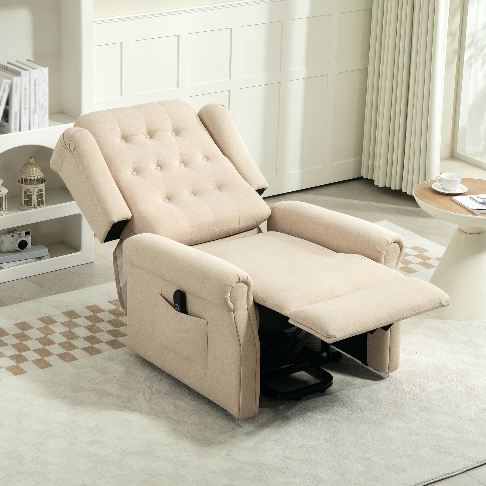 Power Lift Recliner Armchair With Wingback, Button Tufted | One Size | Beige