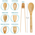 BlauKe Wooden Kitchen Utensils Set Of 7 - Bamboo Cooking Utensils For Non-stick Cookware - Wooden Spatulas, Wooden Spoons, Tongs