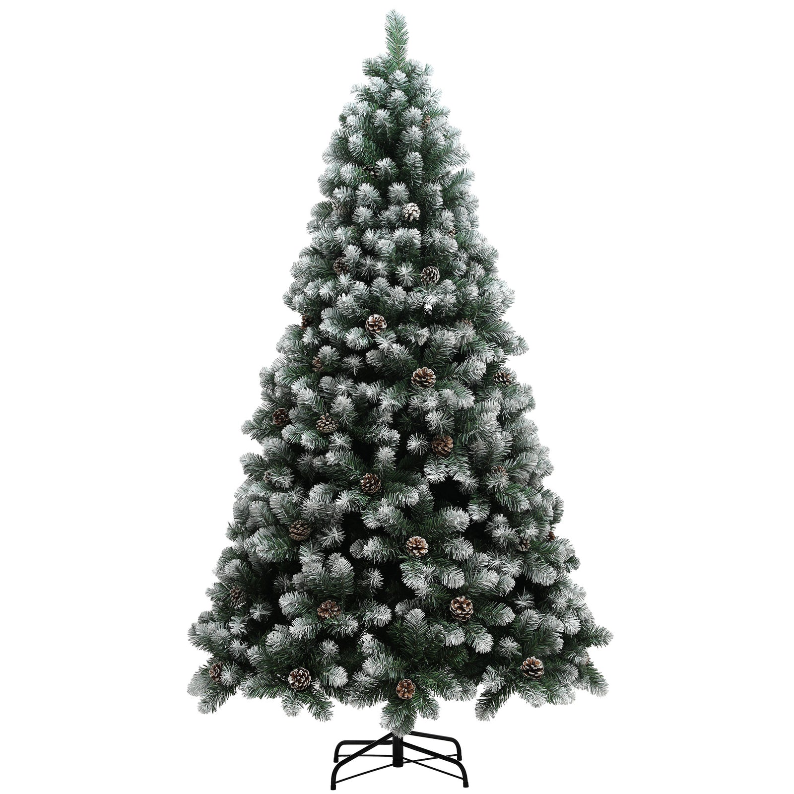 5/6/7ft Artificial Pine Christmas Tree With Pinecones, Steel Base | 7ft | Green