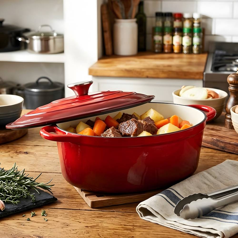 4.6l Enamelled Cast Iron Dutch Oven Pot For Bread Baking | Red