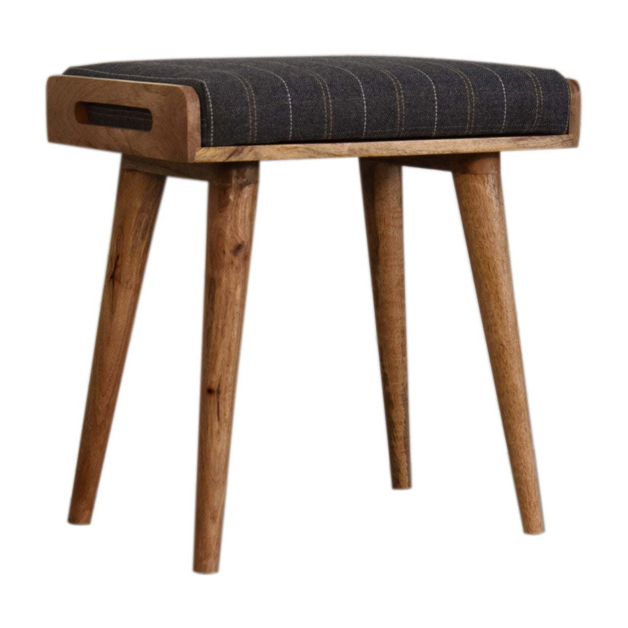 Solid Mango Wood Pewter Tweed Tray Style Footstool