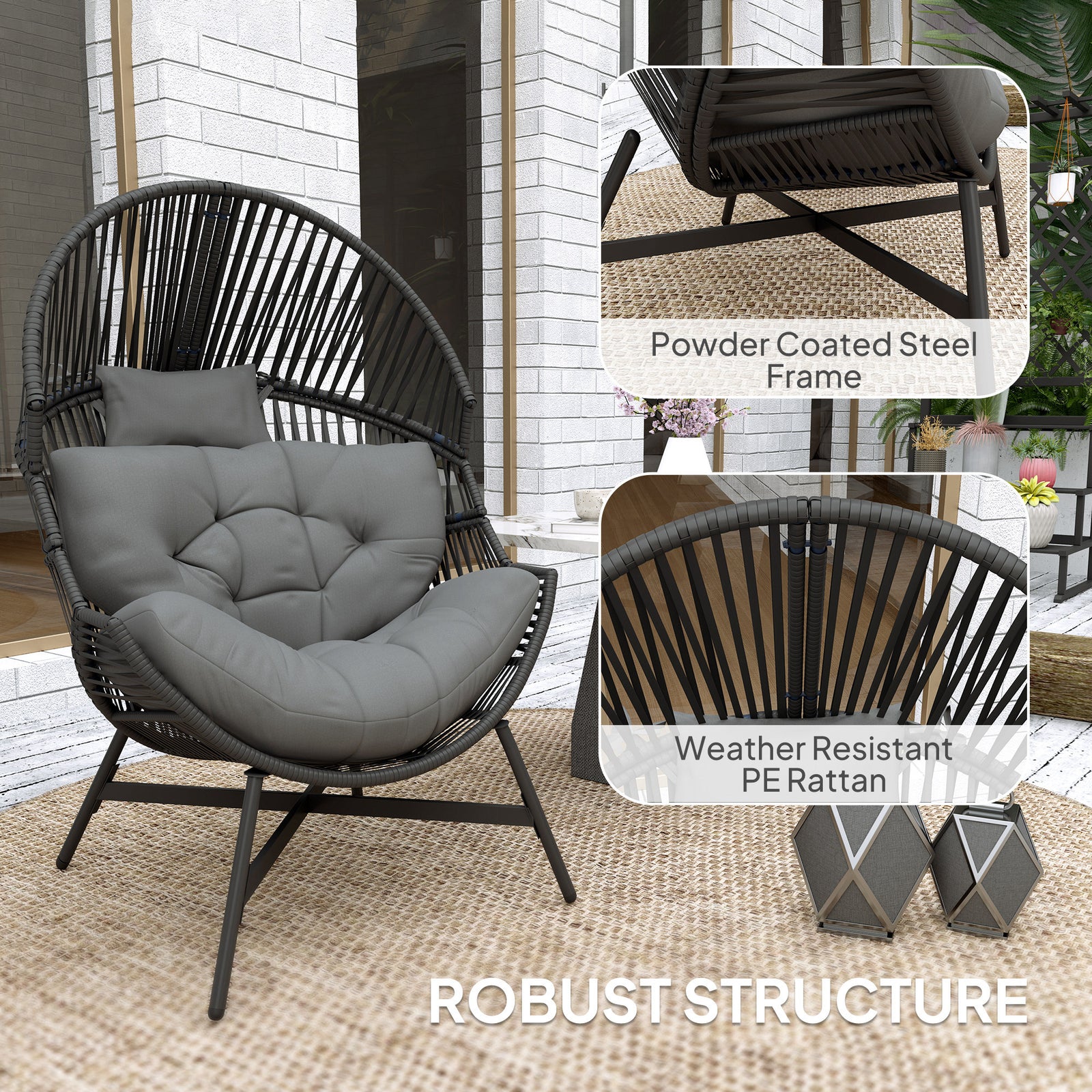 Standing Rattan Garden Egg Chair With Headrest