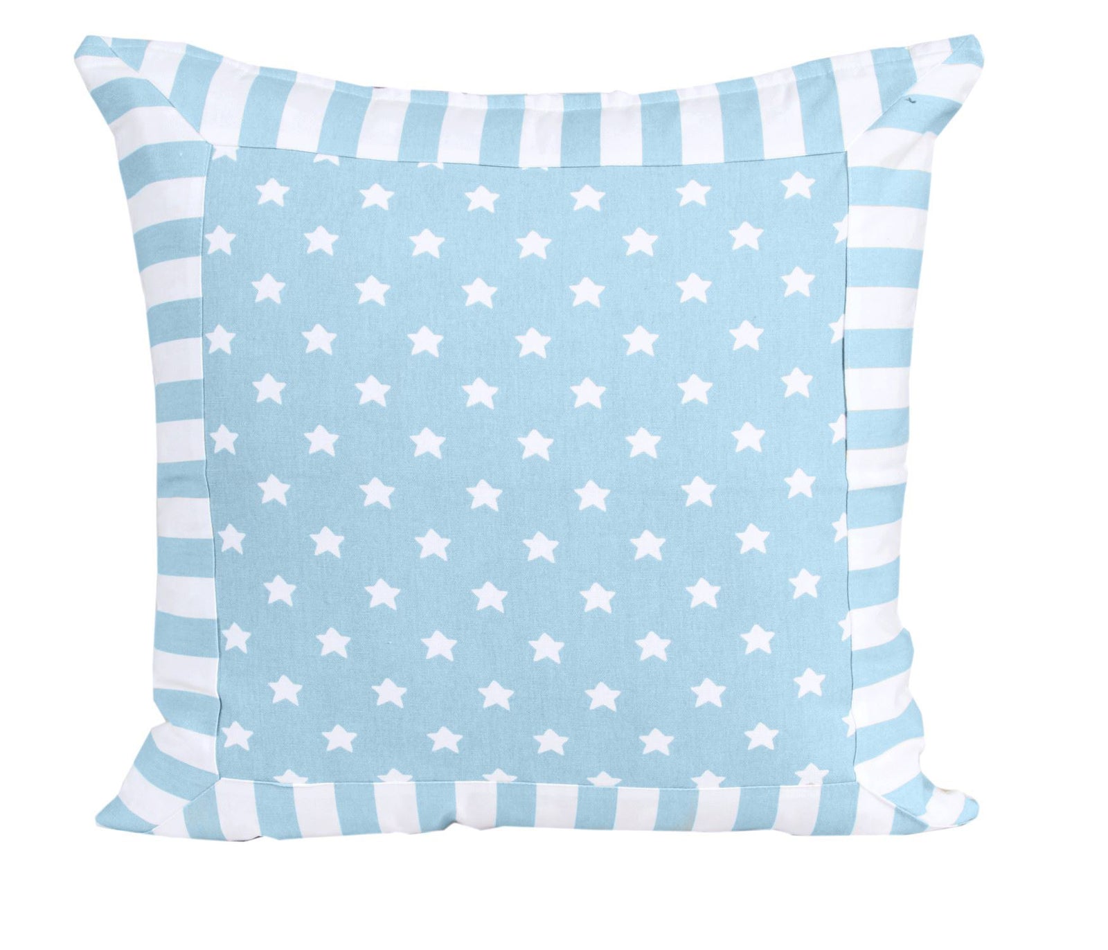 Cotton Stripe Border And Stars Cushion Cover | 60cm x 60cm | Blue