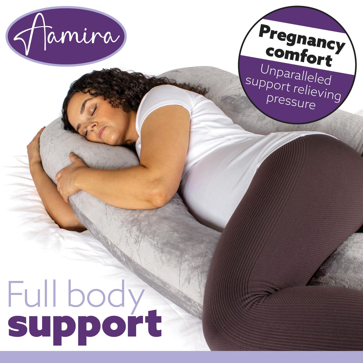 U Shaped Pregnancy Pillow, 135x75x20cm Shredded Memory Foam Full Body Maternity Cushion For Sleeping | U Shape | Light Grey
