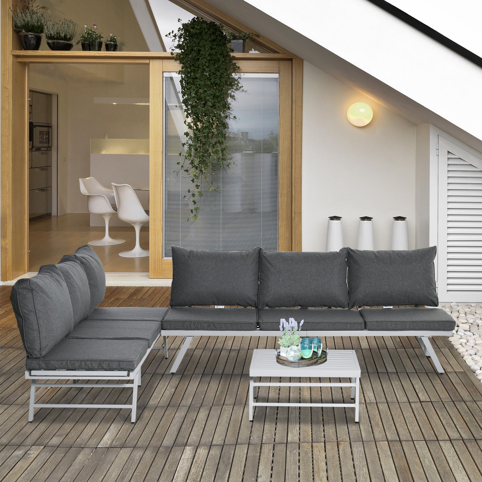 3 Pcs Garden Seating Set W/ Sofa Lounge Table Outdoor Patio