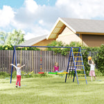 6 In 1 Kids Swing Set With 3 Swings, Basketball Hoop, Climbing Ladder & Net