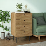 HOMCOM Chest Of Drawers With 4 Drawers, Modern Dresser For Bedroom, Oak