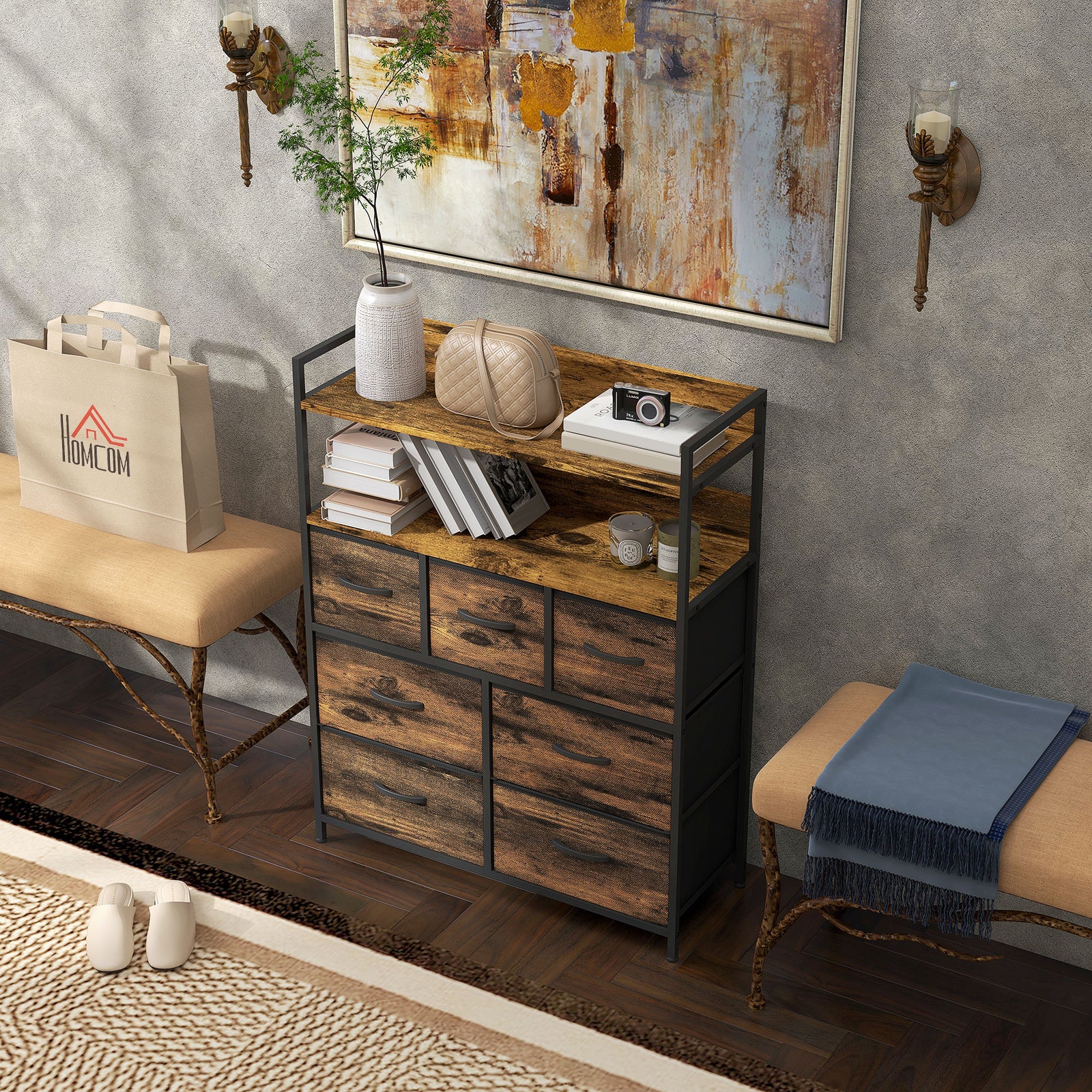 Bedroom Chest Of Drawers 4/5/6/7 Drawer Dresser W/ Shelf | Extra Large | Brown