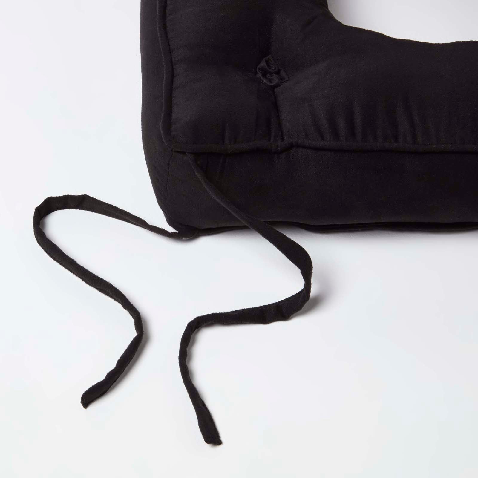 Faux Suede Coccyx Dining Chair Cushion With Ties | 40cm x 40cm | Black