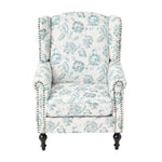 Floral Velvet Linen Wingback Armchair With Nailhead Trim