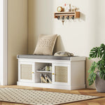 Shoe Bench, Boho Shoe Storage Bench With Padded Cushion, White