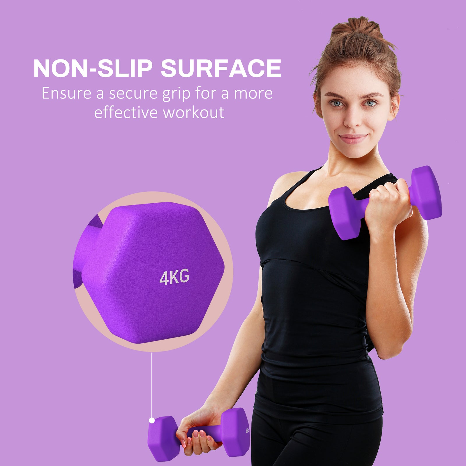 4kg Set Of 2 Dumbbells Hexagonal Weights Pair | Purple