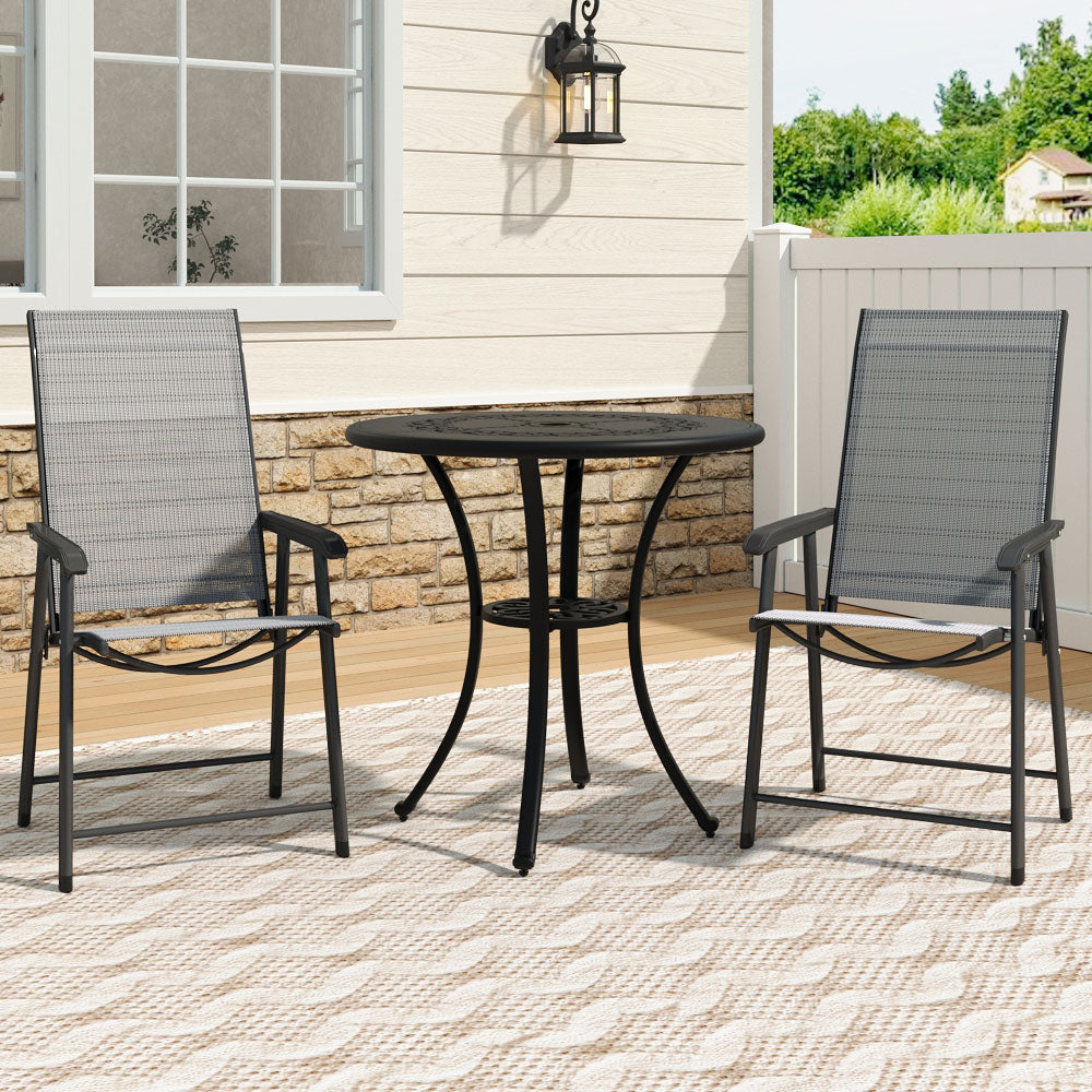 3 Pcs Bistro Set Cast Aluminium Round Patio Dining Table With Foldable Chairs