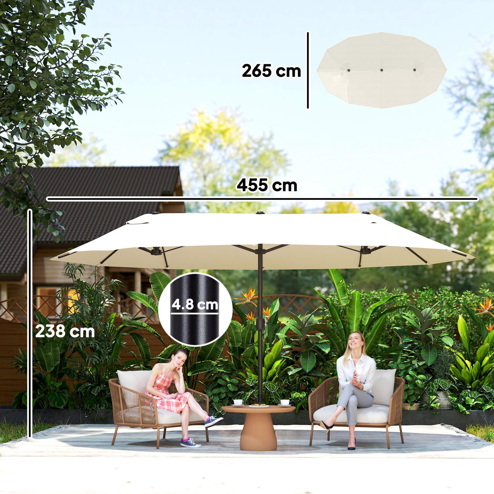 4.6m Double-sided Sun Umbrella W/ Crank | Beige