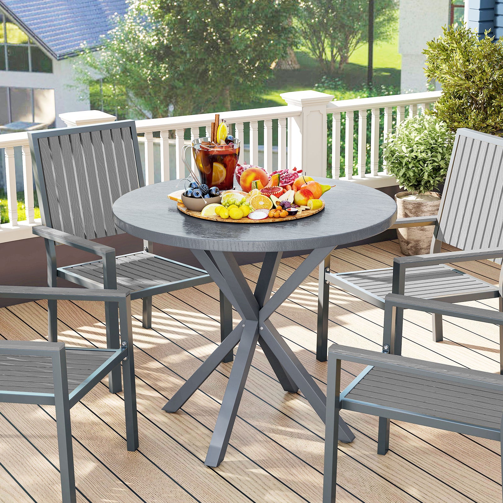 85cm Round Dining Table, Steel Frame, Wood Effect
