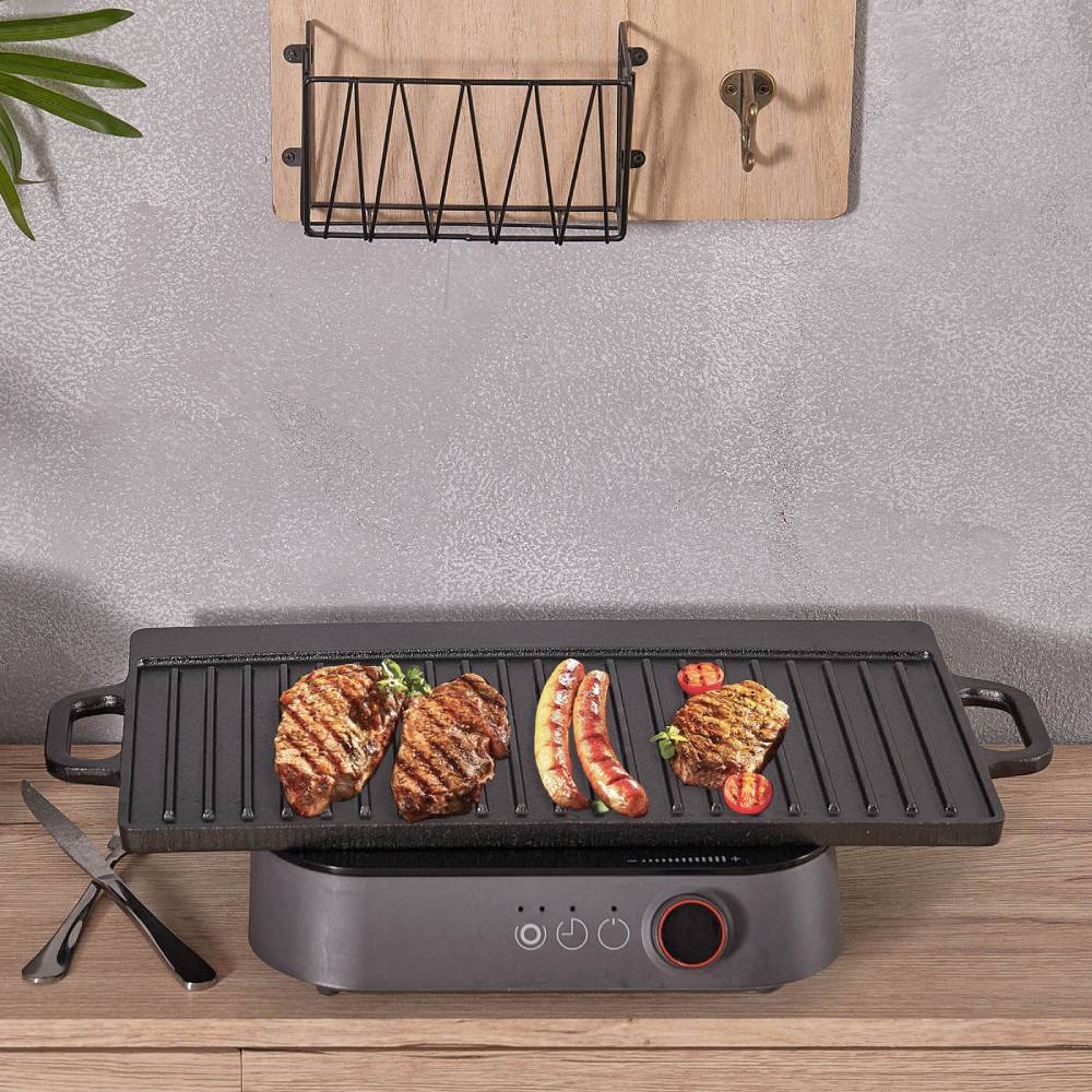 Living and Home 50cm W X 23cm W Non-stick Cast-iron Reversible Griddle Pan