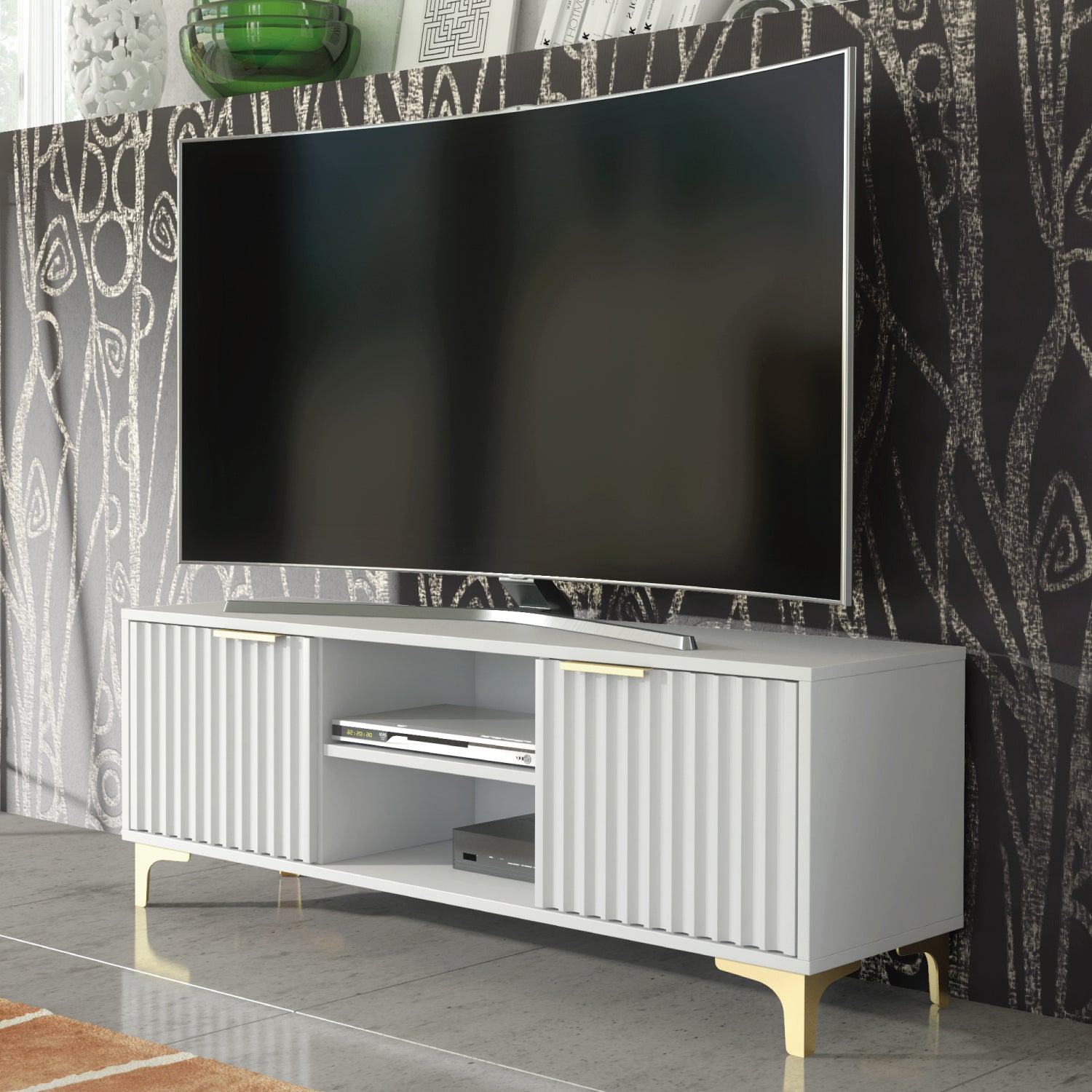 Tide Crest Tv Unit 120cm - Fluted Design | White