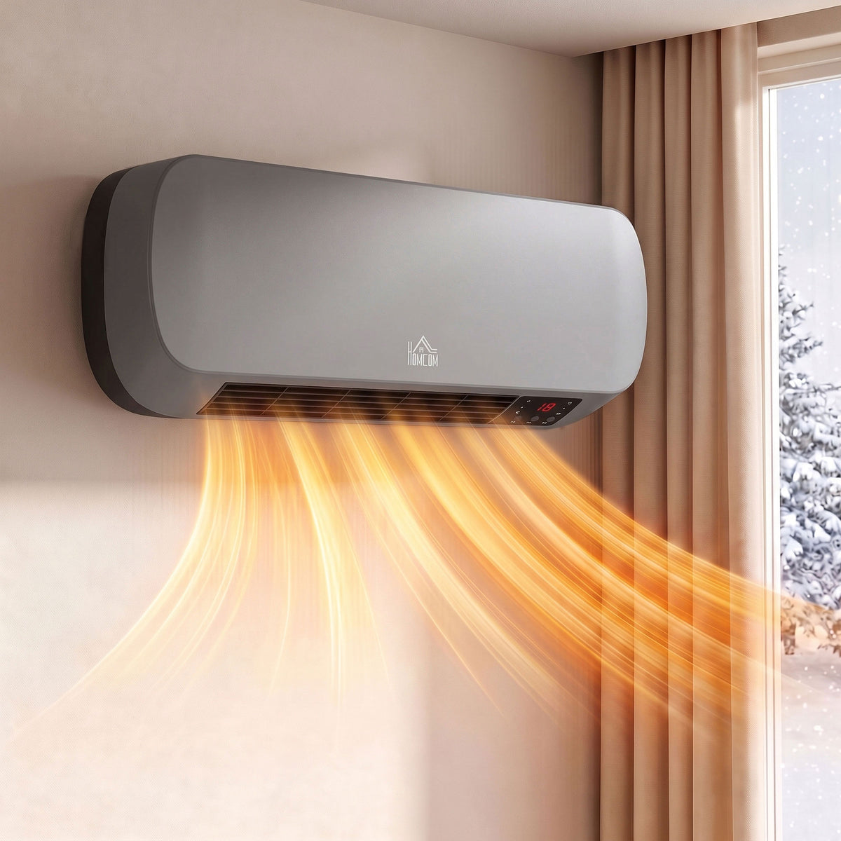 Wall Mounted 2000w Ceramic Heater With 3 Heat Settings, Grey