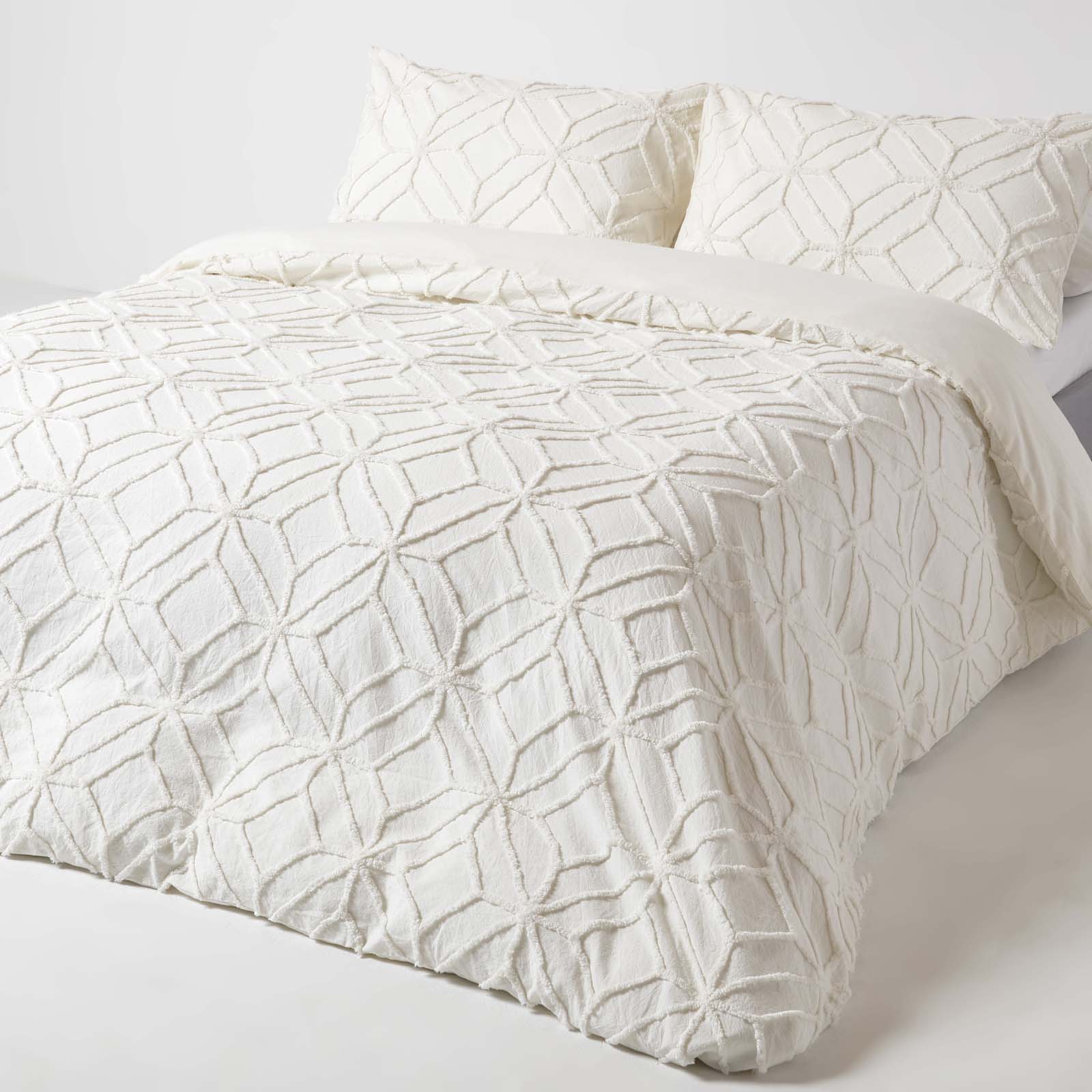 Diamond Cotton Tufted Duvet Cover Set | Double | White
